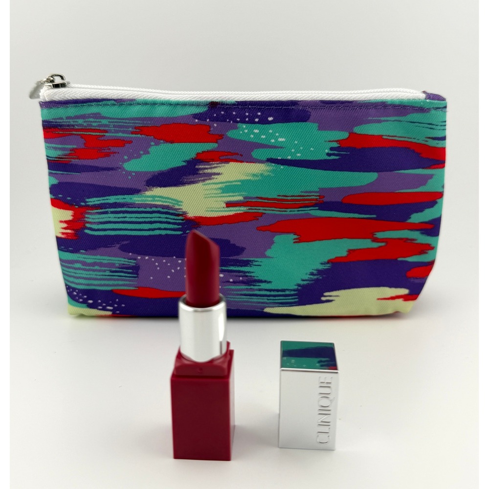 Clinique Pop Matte Lip Colour 06 Rose Pop Travel Lipstick and Makeup Bag Set